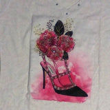 Women Short Sleeve Top Stiletto/Flowers