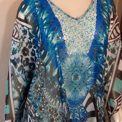 Women Caftan Multi Color Print- Beaded Details