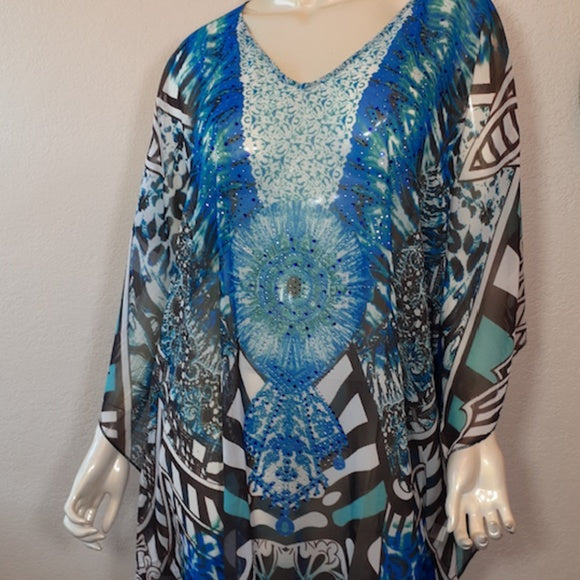 Women Caftan Multi Color Print- Beaded Details