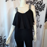 Women Sleeveless Top Flounce front /Stripe straps