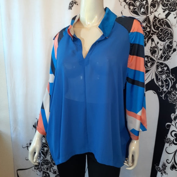 Women Sheer Blouse w/Arm Multi Color Pattern