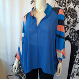 Women Sheer Blouse w/Arm Multi Color Pattern