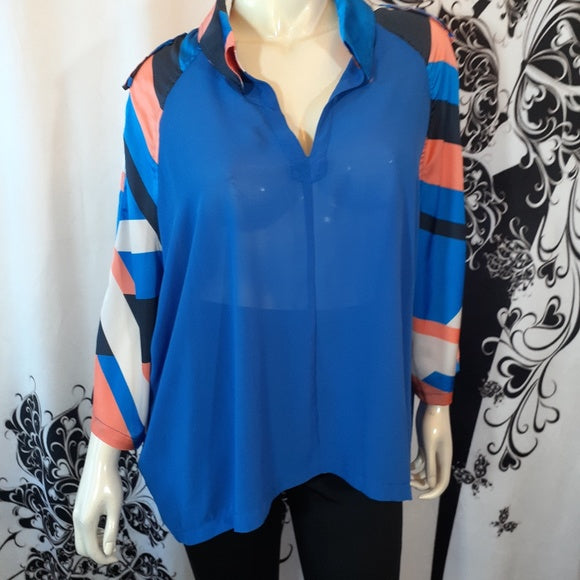 Women Sheer Blouse w/Arm Multi Color Pattern