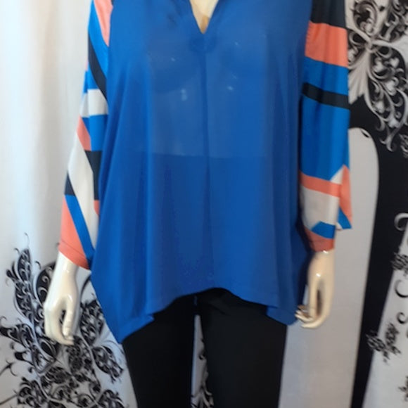 Women Sheer Blouse w/Arm Multi Color Pattern