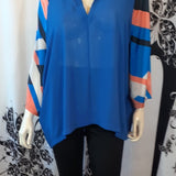 Women Sheer Blouse w/Arm Multi Color Pattern