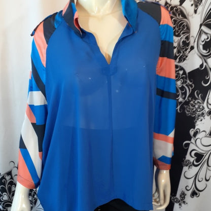 Women Sheer Blouse w/Arm Multi Color Pattern