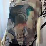 Women Short Sleeve Top Face Print