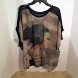 Women Short Sleeve Top Face Print