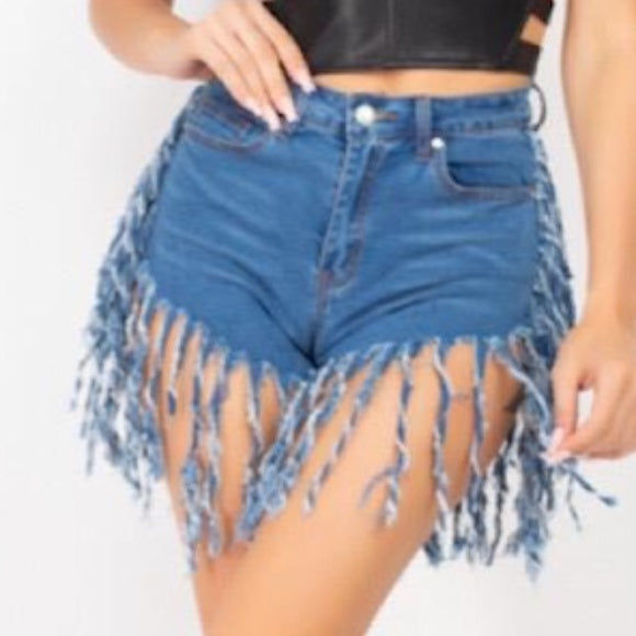 Junior Denim Fringe Shorts