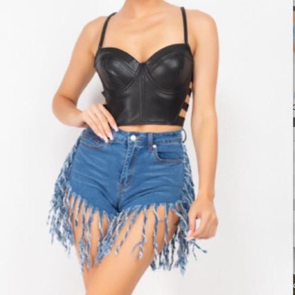 Junior Denim Fringe Shorts