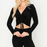 Women Long Sleeve cinched tie front Top