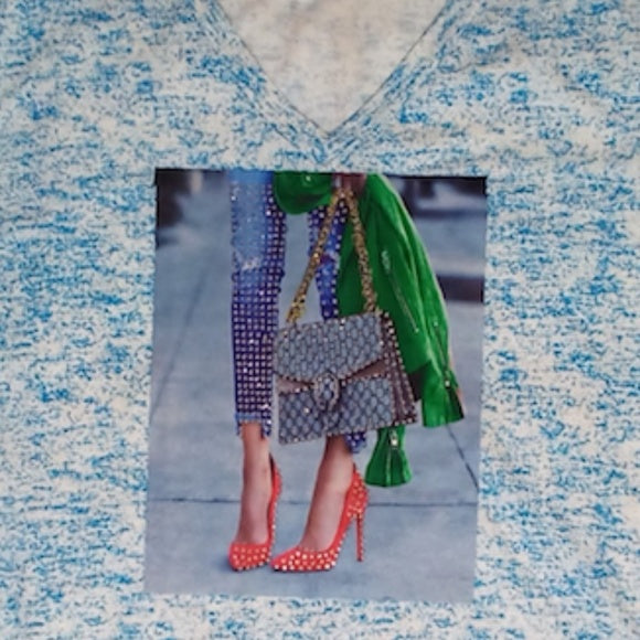 Women Short Sleeve Graphic Top - Rhinestones