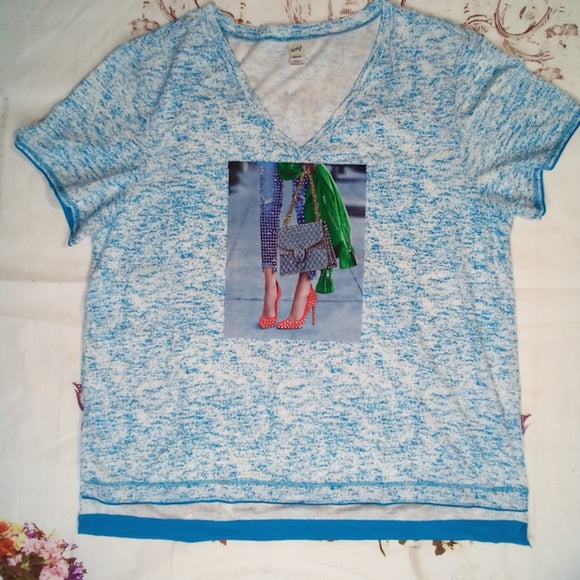 Women Short Sleeve Graphic Top - Rhinestones