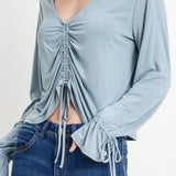 Women Deep V Ruched Top