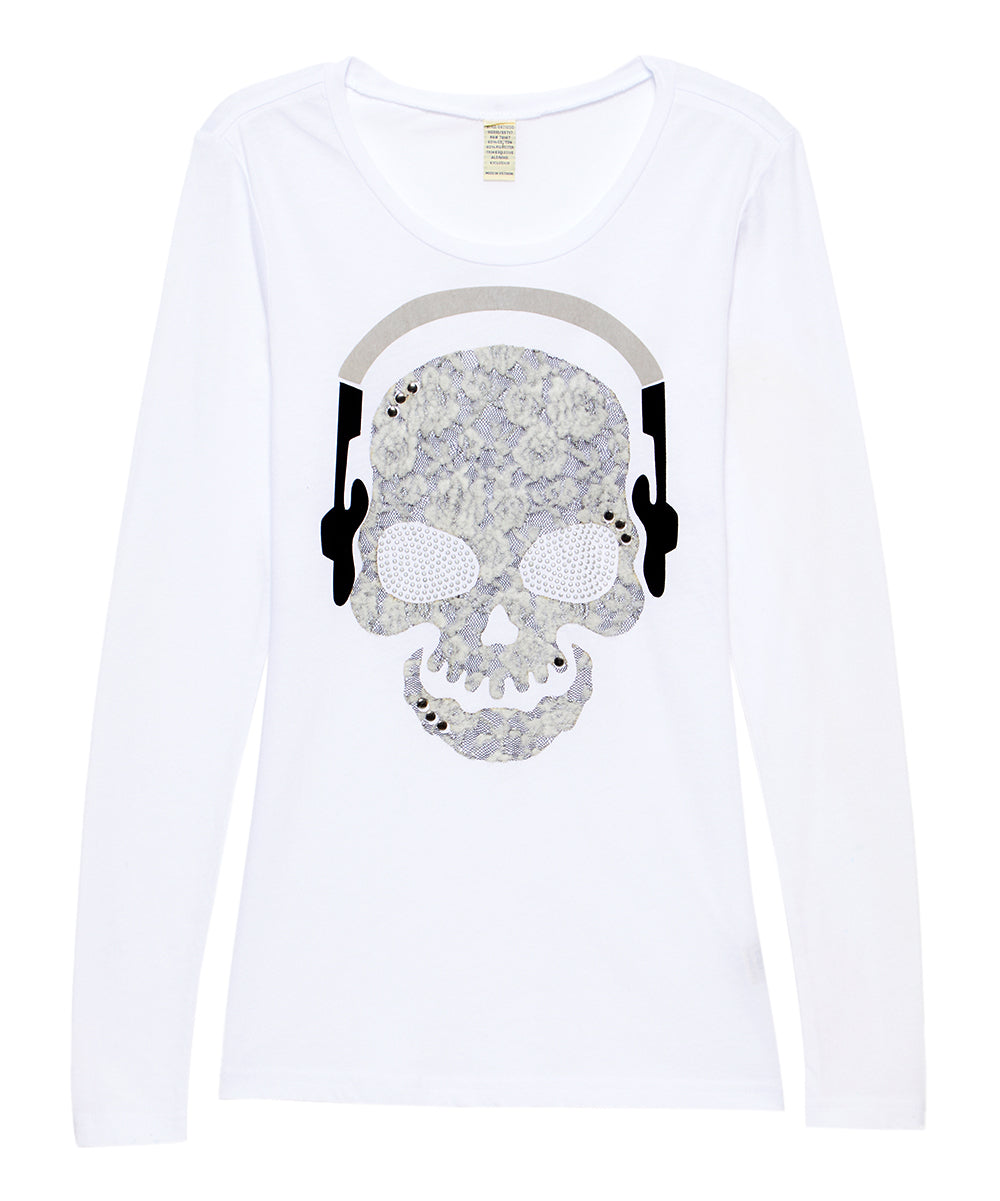 Junior & Girls Long Sleeve Top - Skull/Headphones
