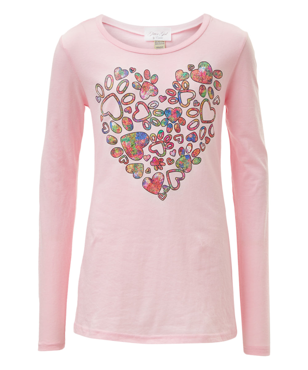 Girls Long Sleeve Top - Heart/Paws