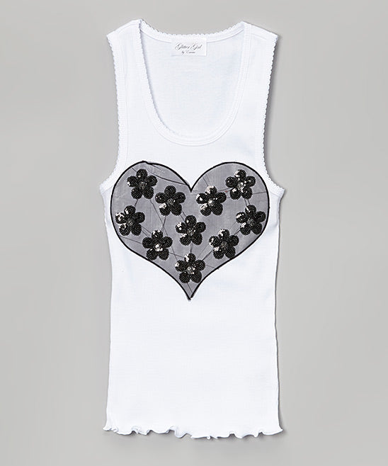 Girls Sleeveless Top - Flower/Heart