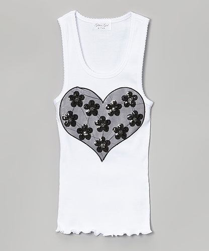 Girls Sleeveless Top - Flower/Heart