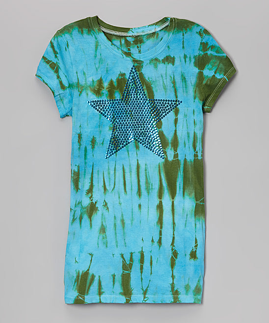 Junior & Girls Top Short Sleeve - Tie Dye/Sequin Star