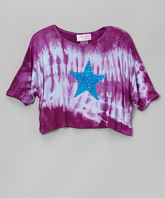 Girls Top Short Sleeve - Tie Dye/Star