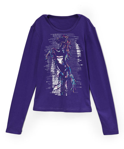 Girls Long Sleeve Top - Sequin Horse