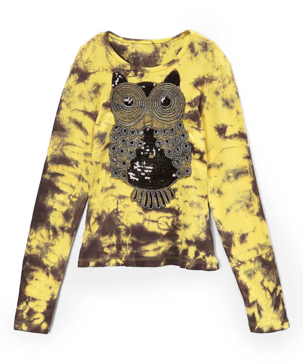 Girls Long Sleeve Top-Sequin Owl