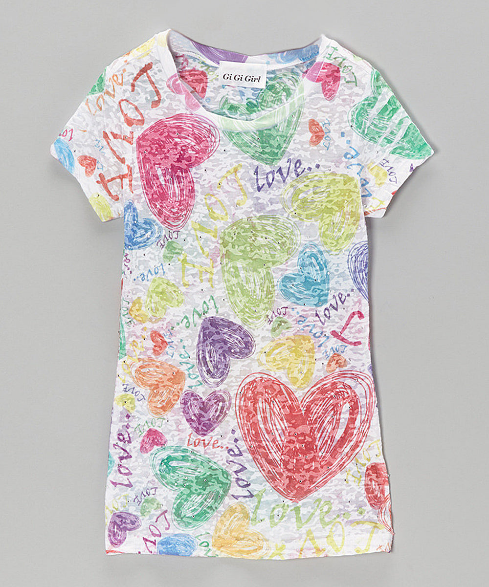 Girls Short Sleeve Top - Love all overprint