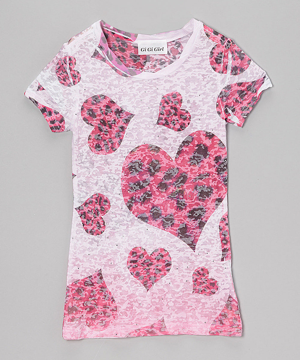 Girls Top Short Sleeve T shirt - Allover Print - Hearts