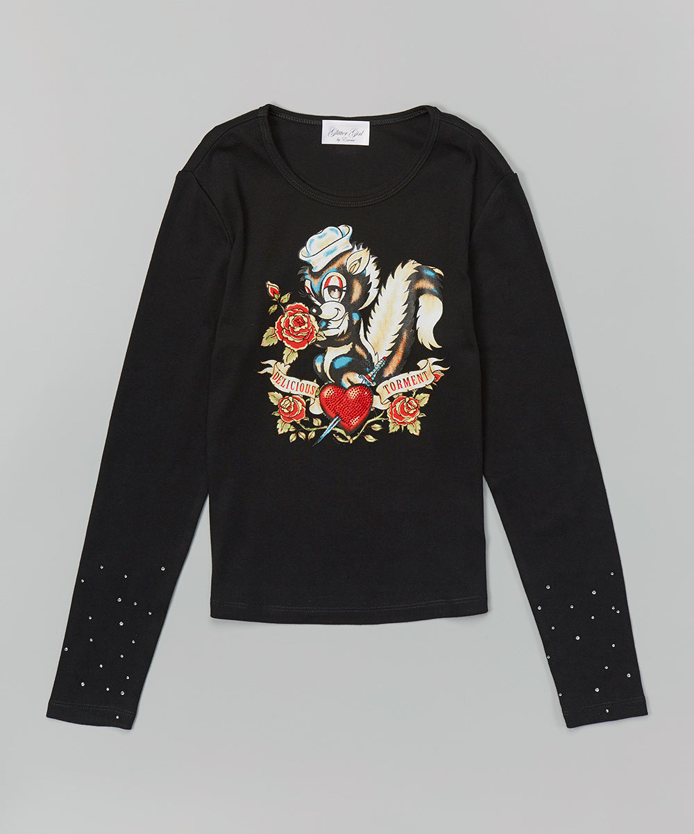 Girls Long Sleeve Top - Heart Skunk