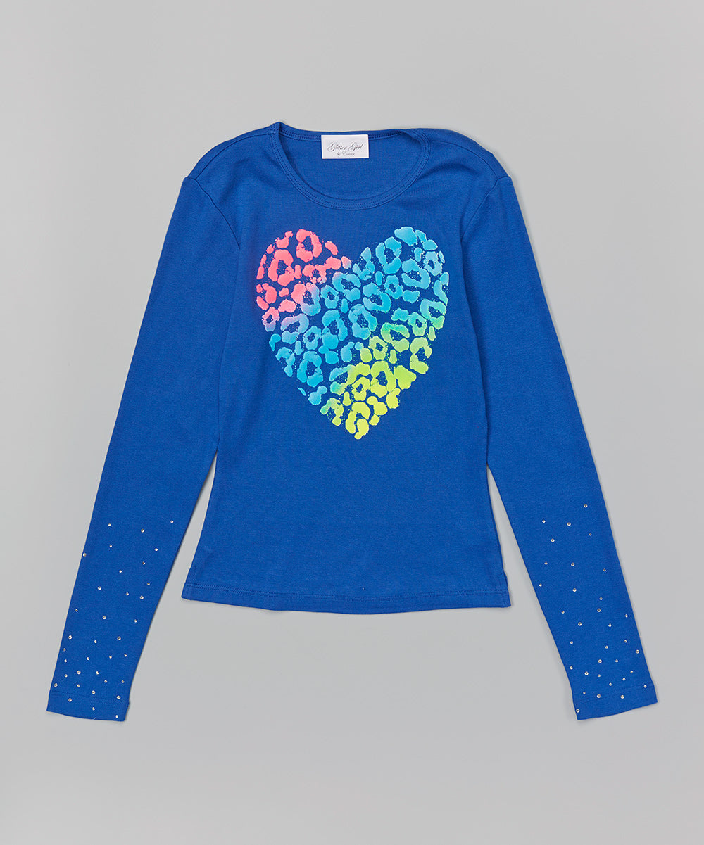 Girls Long Sleeve Top- Leopard Heart