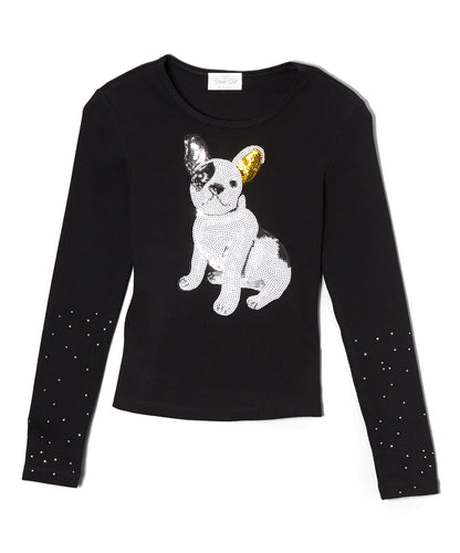 Girls Long Sleeve Sequin Dog  By Glitter Girl