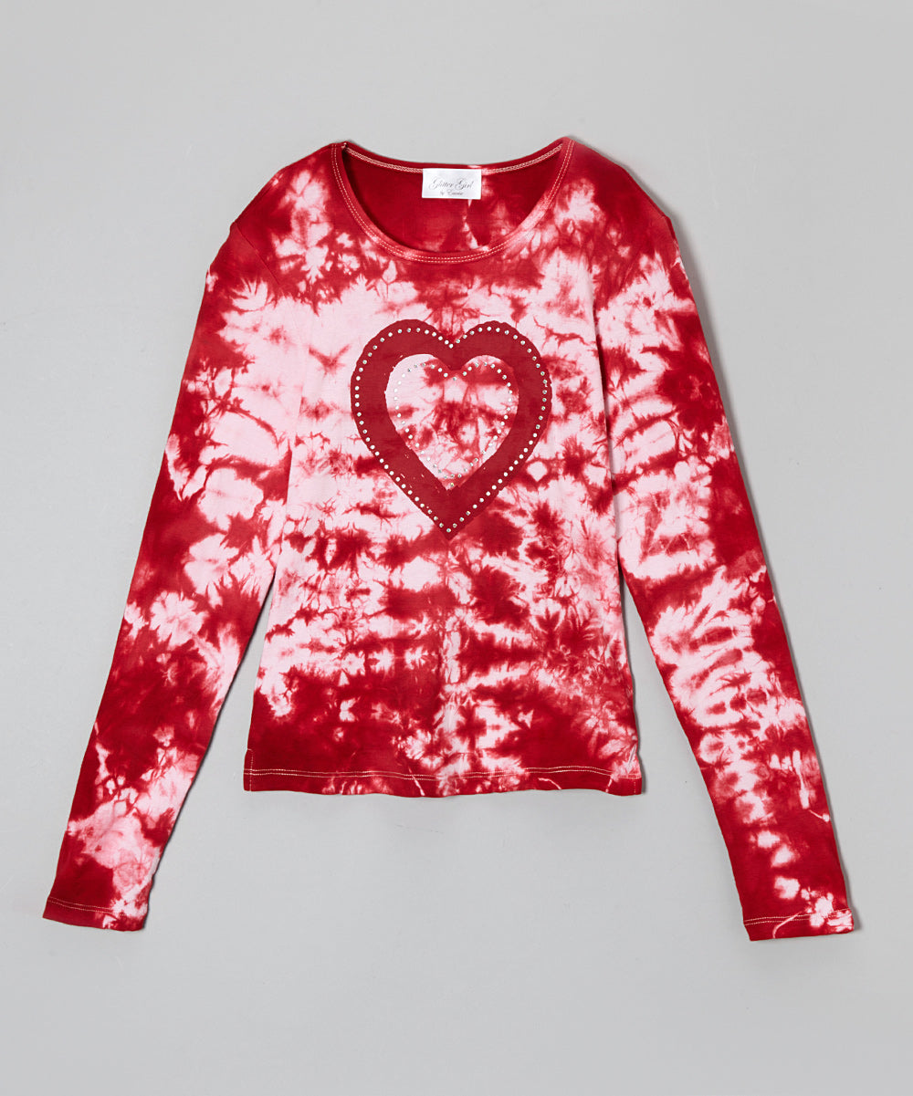 Girls Long Sleeve Top - Painted Heart/Rhinestones