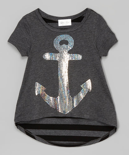 Girls Short Sleeve Top - Sequin Anchor