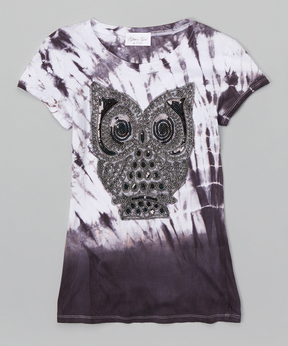 Girls Top Short Sleeve Sequin Owl