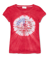 Girls Top Short Sleeve T Shirt - Americana Peace Sign