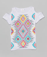 Girls Top Short Sleeve Cold Shoulder Top - Aztec