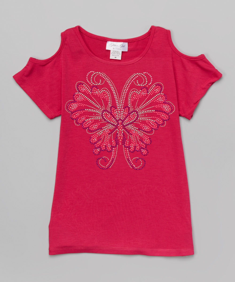 Girls Top Short Sleeve Cold Shoulder Top - Butterfly