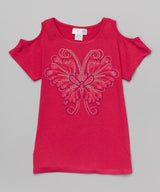 Girls Top Short Sleeve Cold Shoulder Top - Butterfly