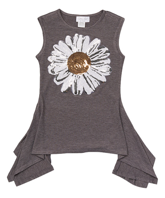 Girls Sleeveless Top - Sequin Flower