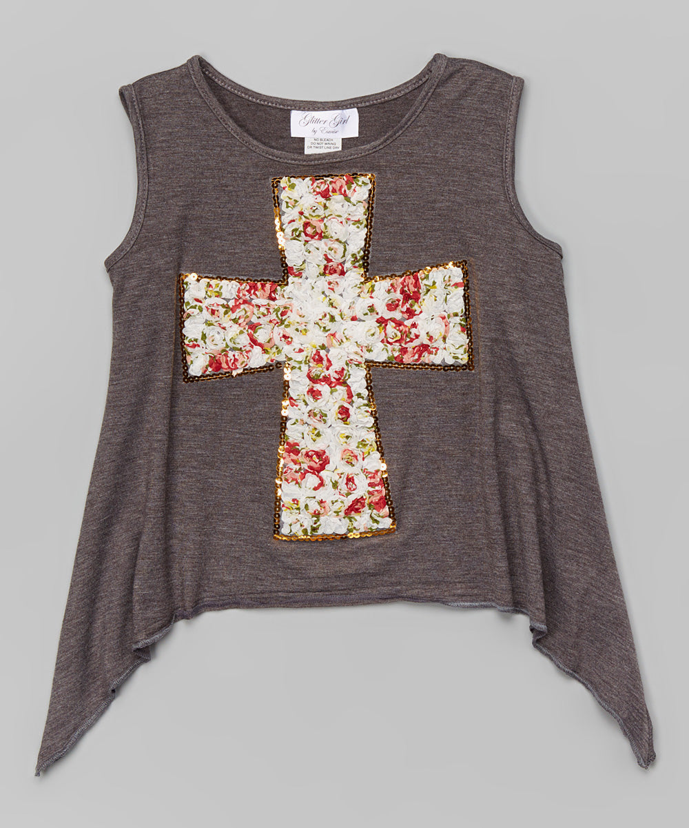 Girls Sleeve Top - Flower/Cross