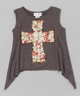 Girls Sleeve Top - Flower/Cross