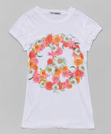 Girls Top Short Sleeve T Shirt - Flower Peace Sign