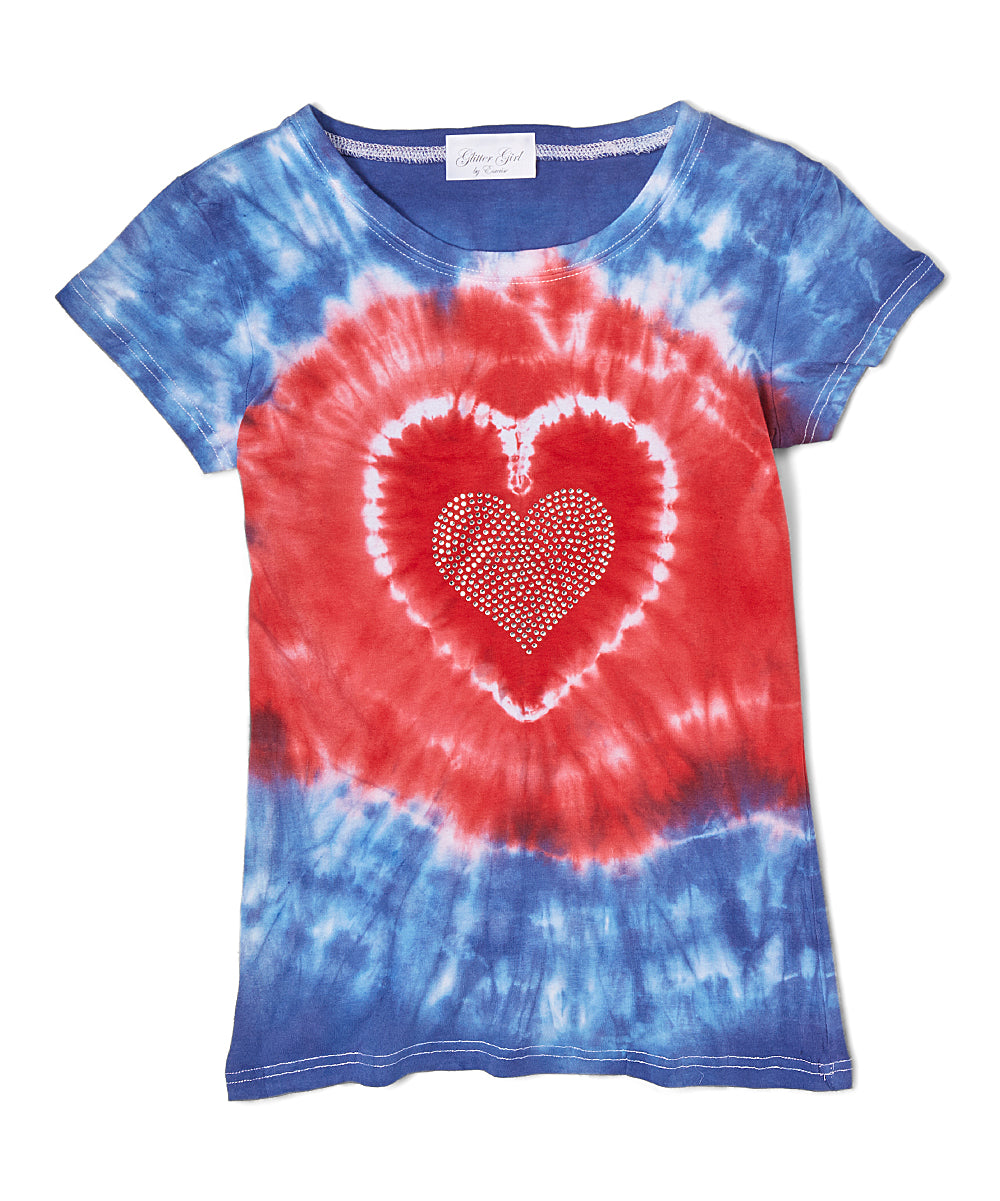 Girls Short Sleeve Top - Injected tie dye heart