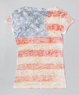 Girls Top Short Sleeve T Shirt - Allover Flag Print