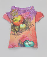 Girls Top Short Sleeve Cold Shoulder - Allover Graphic Print