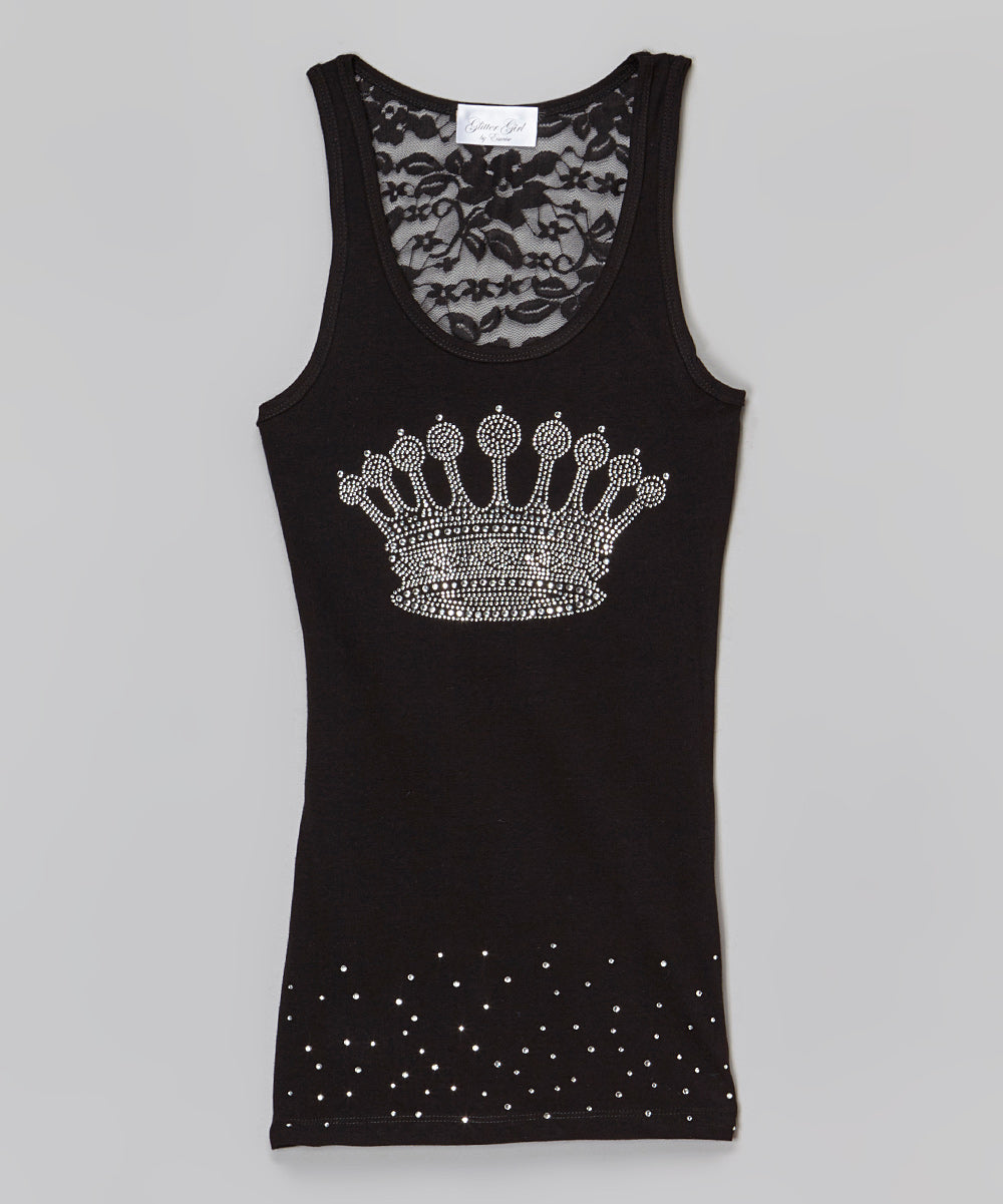 Girls Sleeveless Top Lace Back - Rhinestone Crown By Glitter Girl