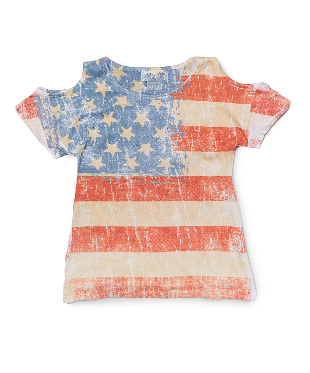 Girls Top Short Sleeve Cold Shoulder - Flag