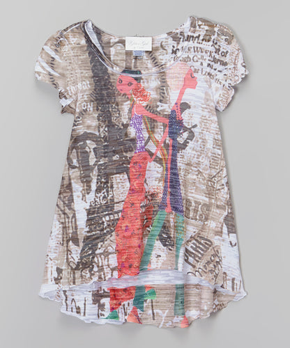 Girls Top Short Sleeve Hi Low Top- Paris/Girl