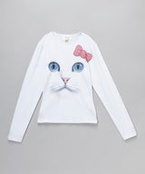 Girls Long Sleeve Top - Bow Cat