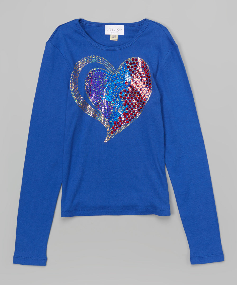 Girls Long Sleeve Top - Sequin Heart